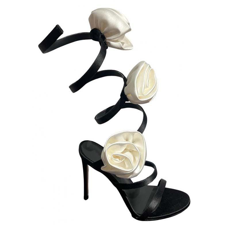 Lace-up Stiletto Heel Round Toe Flower Decorative Women's Sandals - EX-STOCK CANADA