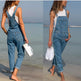 Ladies' Long Blue Denim Jeans Romper Jumpsuit With Straps - EX-STOCK CANADA