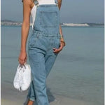 Ladies' Long Blue Denim Jeans Romper Jumpsuit With Straps - EX-STOCK CANADA