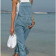 Ladies' Long Blue Denim Jeans Romper Jumpsuit With Straps - EX-STOCK CANADA