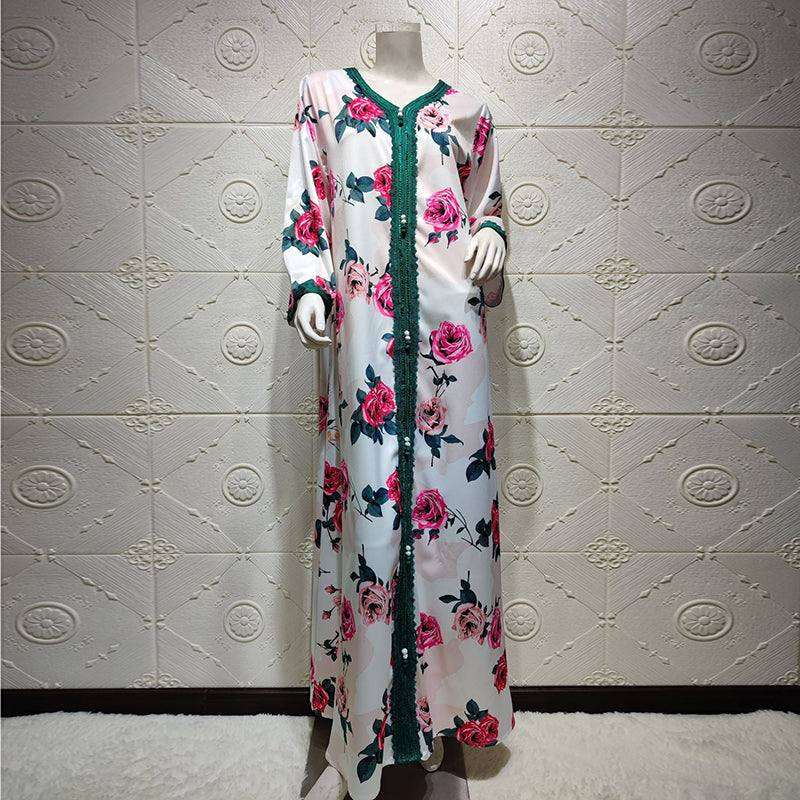 Ladies Middle East Arabian V-Neck Floral Robe - EX-STOCK CANADA