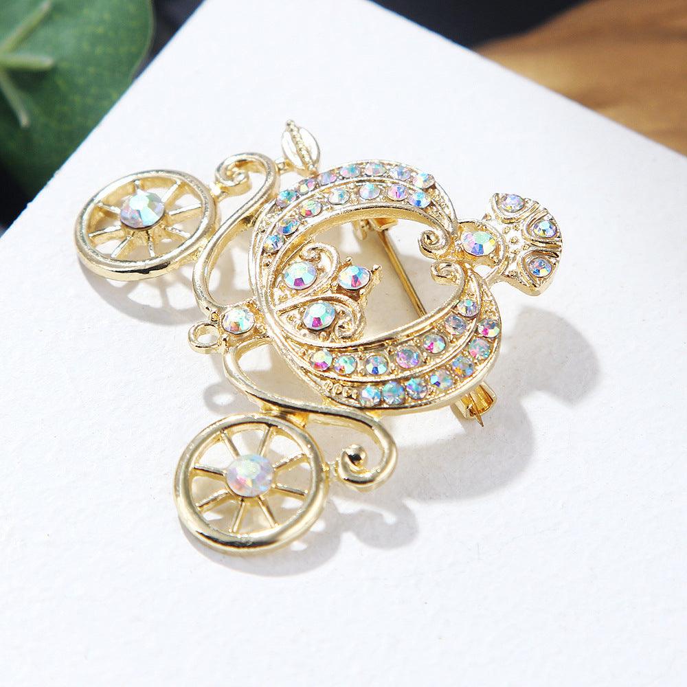 Lanhao Gray Guniang Pumpkin Car Brooch Fairy Tale Style Colorful Rhinestone - EX-STOCK CANADA