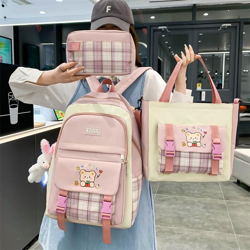 Large Capacity High School Plaid Three-piece Set Junior High School Student Elementary School Studebt Backpack - EX-STOCK CANADA