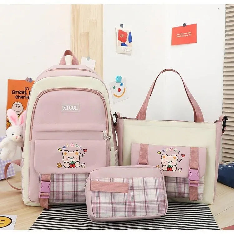 Large Capacity High School Plaid Three-piece Set Junior High School Student Elementary School Studebt Backpack - EX-STOCK CANADA