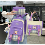 Large Capacity High School Plaid Three-piece Set Junior High School Student Elementary School Studebt Backpack - EX-STOCK CANADA