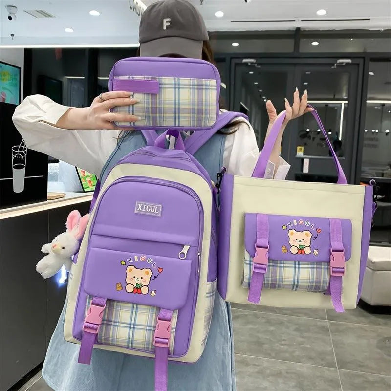 Large Capacity High School Plaid Three-piece Set Junior High School Student Elementary School Studebt Backpack - EX-STOCK CANADA