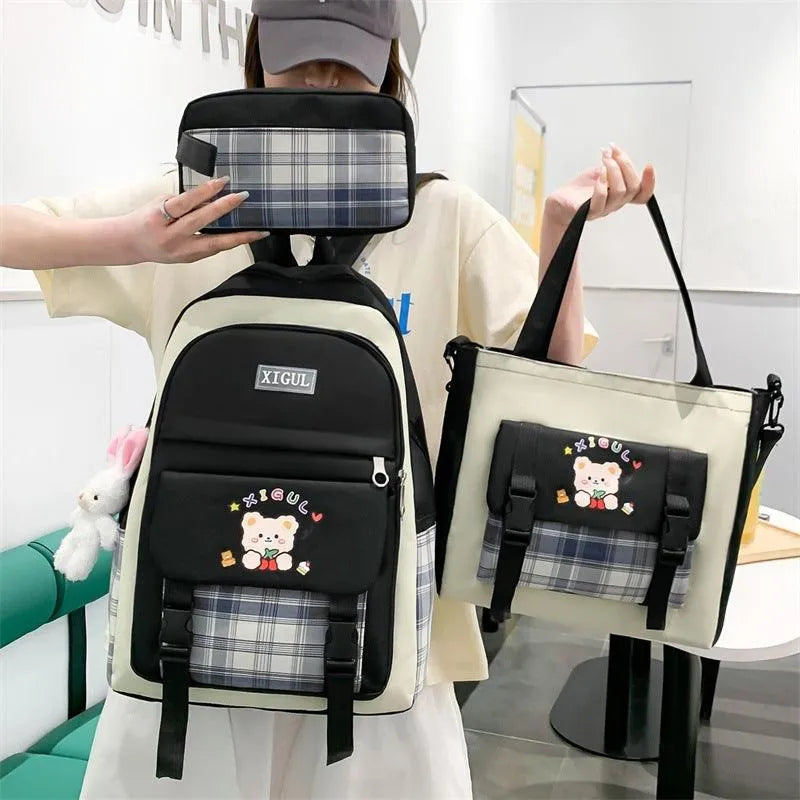 Large Capacity High School Plaid Three-piece Set Junior High School Student Elementary School Studebt Backpack - EX-STOCK CANADA