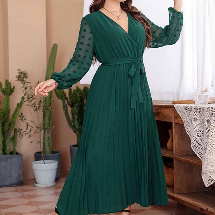 Large Size Solid Color Elastic Waist Dress for Turkey Middle East Women - EX-STOCK CANADA