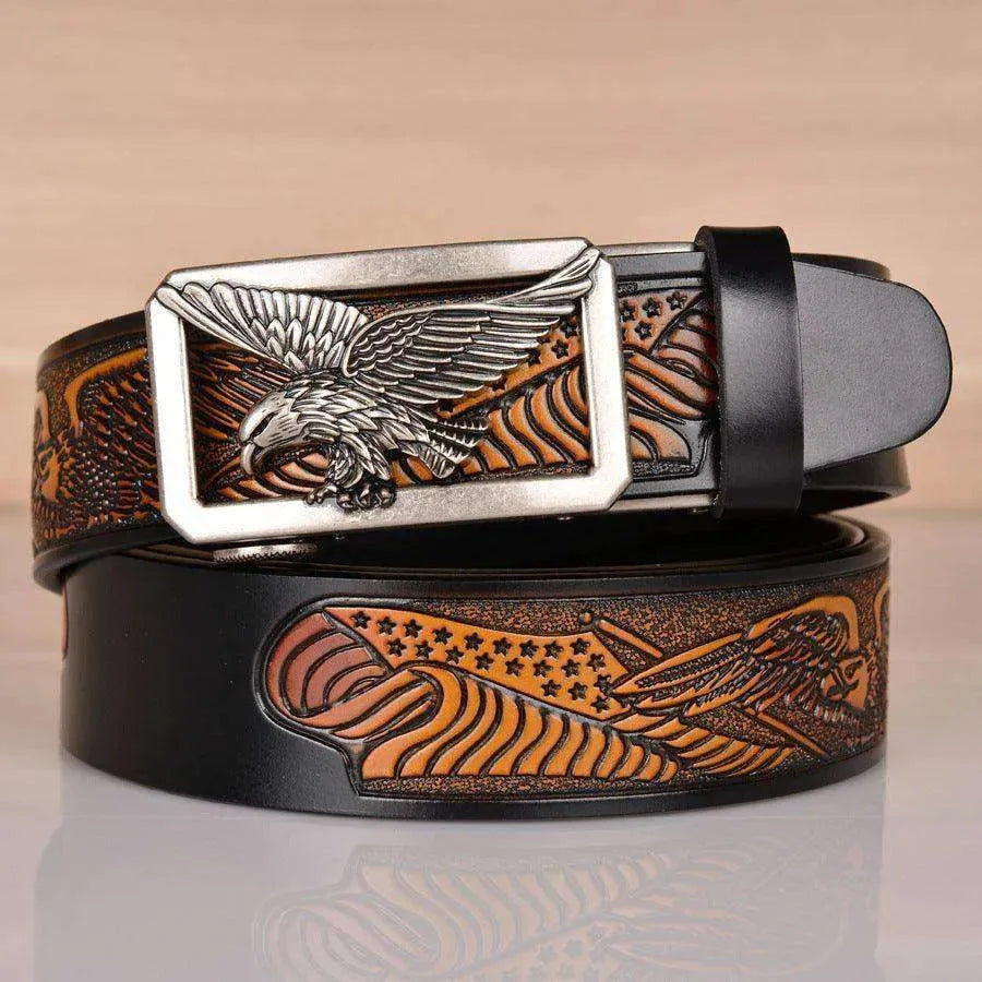 Leather Men's Eagle Embossed Belt - EX-STOCK CANADA