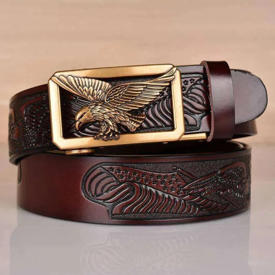 Leather Men's Eagle Embossed Belt - EX-STOCK CANADA