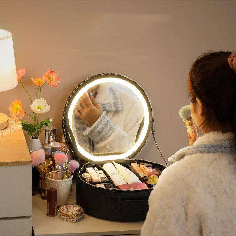 LED Makeup Bag w/ Mirror Lights Beauty Organizer PU Leather Cosmetic Case - EX-STOCK CANADA