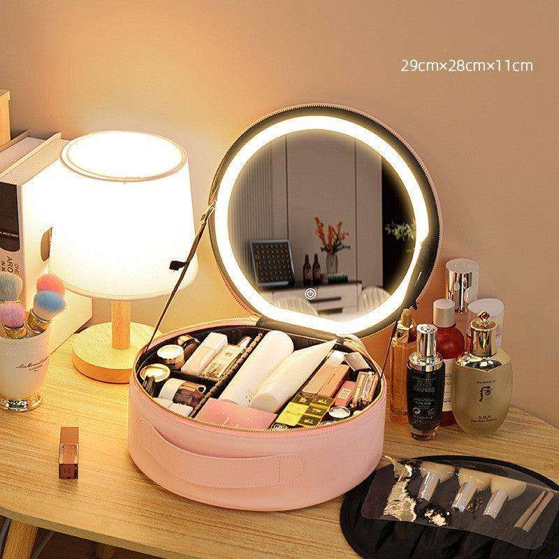 LED Makeup Bag w/ Mirror Lights Beauty Organizer PU Leather Cosmetic Case - EX-STOCK CANADA