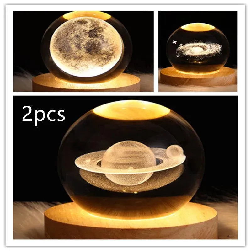 LED Night Light Galaxy Crystal Ball Table Lamp 3D Planet Moon Lamp Bedroom Home Decor For Kids Party Children Birthday Gifts - EX-STOCK CANADA