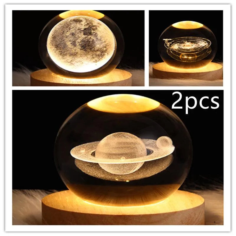 LED Night Light Galaxy Crystal Ball Table Lamp 3D Planet Moon Lamp Bedroom Home Decor For Kids Party Children Birthday Gifts - EX-STOCK CANADA