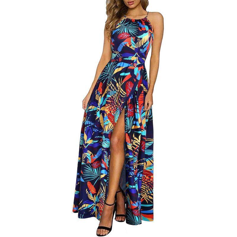 Leisure Beach Sleeveless Halter Strap Printing Dress - EX-STOCK CANADA