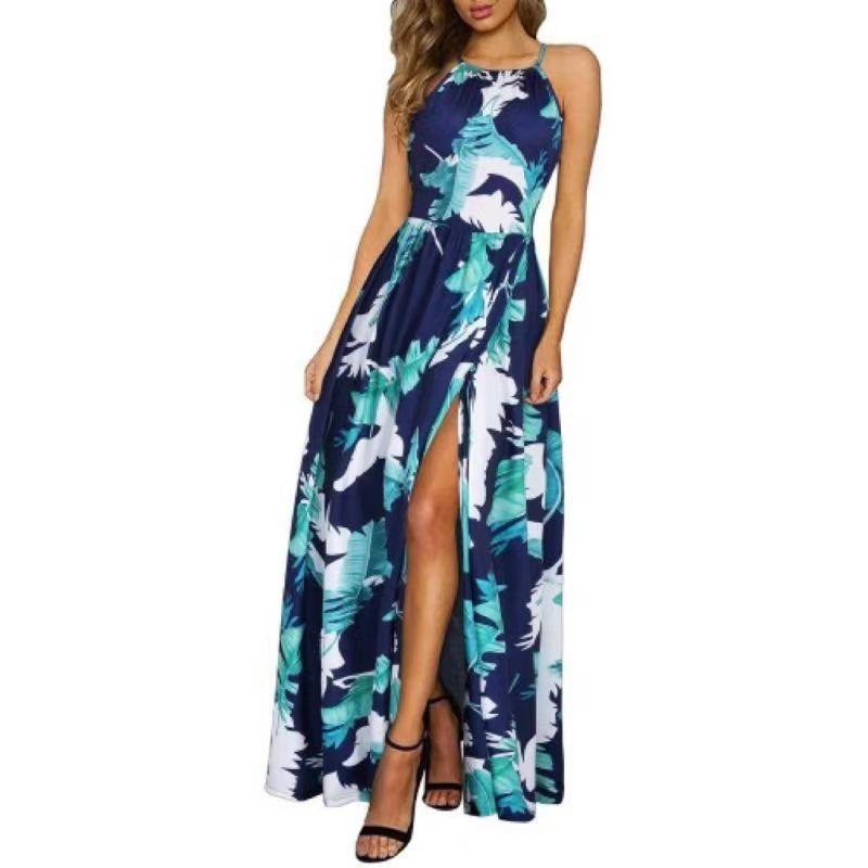 Leisure Beach Sleeveless Halter Strap Printing Dress - EX-STOCK CANADA