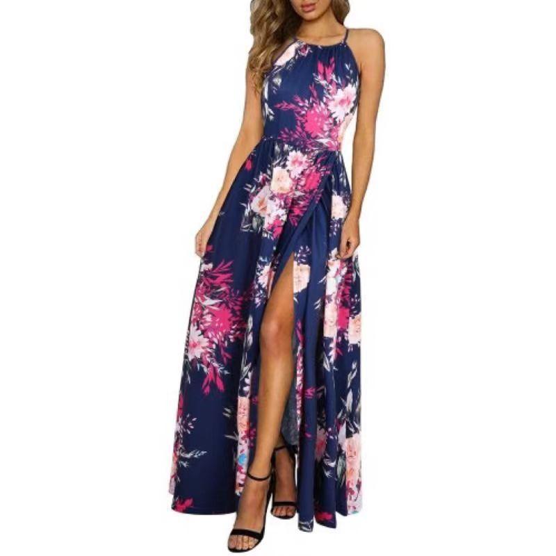 Leisure Beach Sleeveless Halter Strap Printing Dress - EX-STOCK CANADA