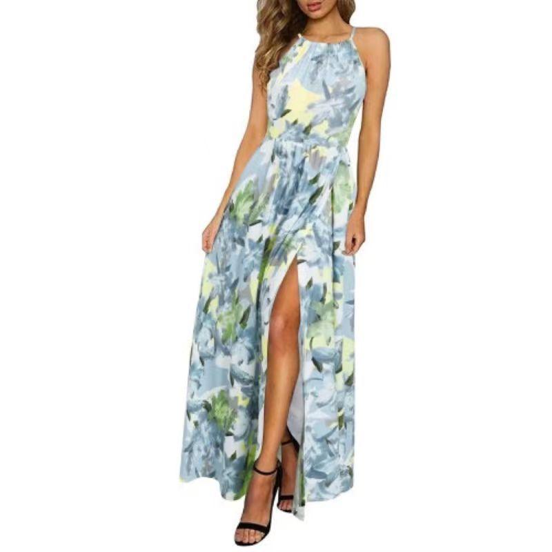 Leisure Beach Sleeveless Halter Strap Printing Dress - EX-STOCK CANADA