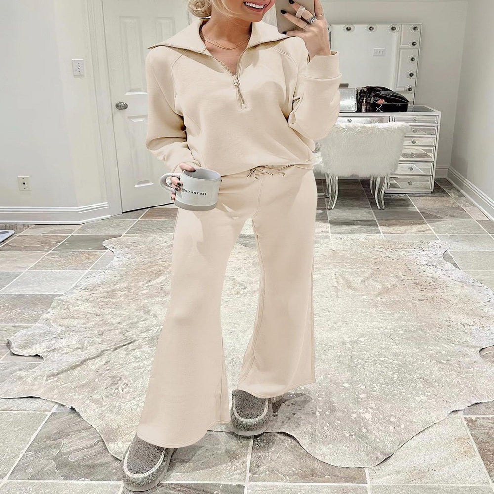 Leisure Sports Suit Long-sleeve Zipper Sweatshirt Wide Leg Pants Two-piece Set - EX-STOCK CANADA