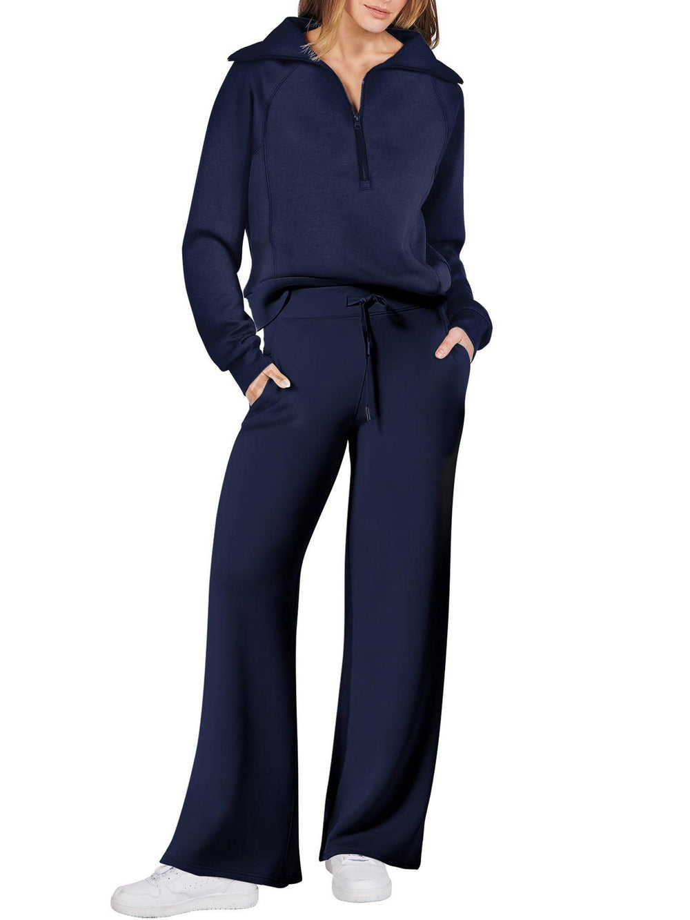 Leisure Sports Suit Long-sleeve Zipper Sweatshirt Wide Leg Pants Two-piece Set - EX-STOCK CANADA