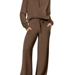 Leisure Sports Suit Long-sleeve Zipper Sweatshirt Wide Leg Pants Two-piece Set - EX-STOCK CANADA