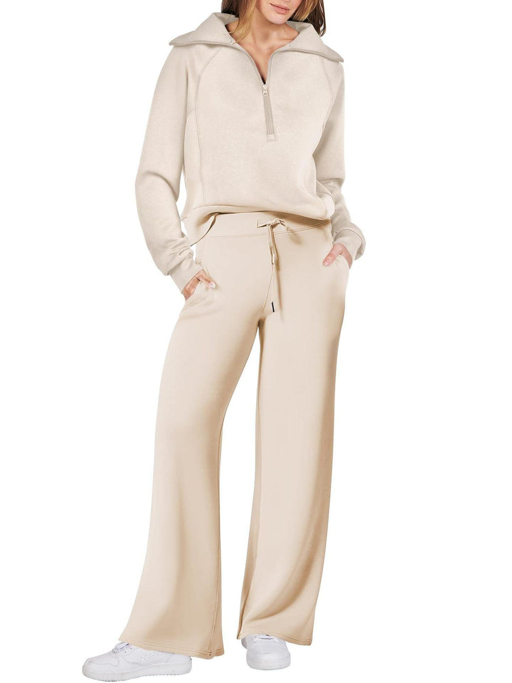 Leisure Sports Suit Long-sleeve Zipper Sweatshirt Wide Leg Pants Two-piece Set - EX-STOCK CANADA