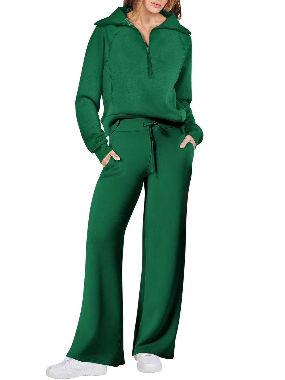 Leisure Sports Suit Long-sleeve Zipper Sweatshirt Wide Leg Pants Two-piece Set - EX-STOCK CANADA