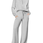 Leisure Sports Suit Long-sleeve Zipper Sweatshirt Wide Leg Pants Two-piece Set - EX-STOCK CANADA