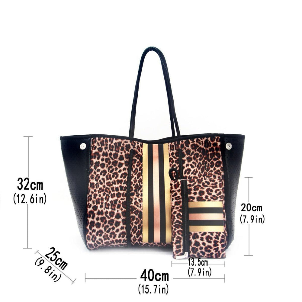Leopard Print Printed Black Portable Beach Bag Leisure Travel - EX-STOCK CANADA