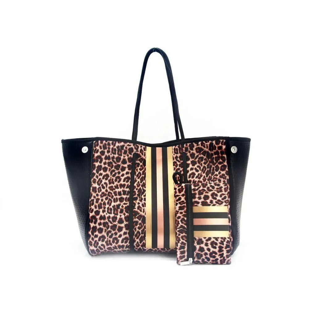 Leopard Print Printed Black Portable Beach Bag Leisure Travel - EX-STOCK CANADA