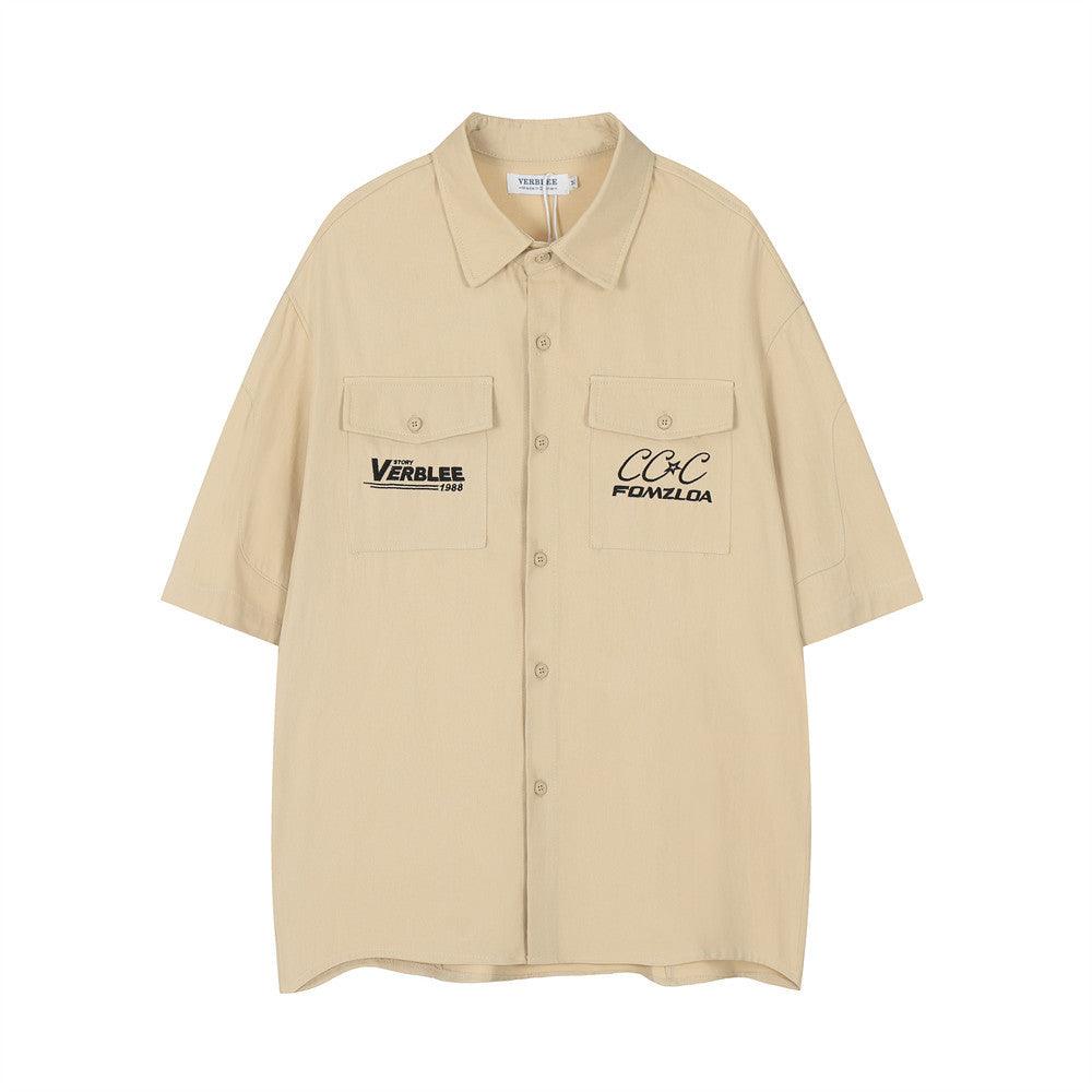 Letter Embroidered Workwear With Pocket Shirt - EX-STOCK CANADA