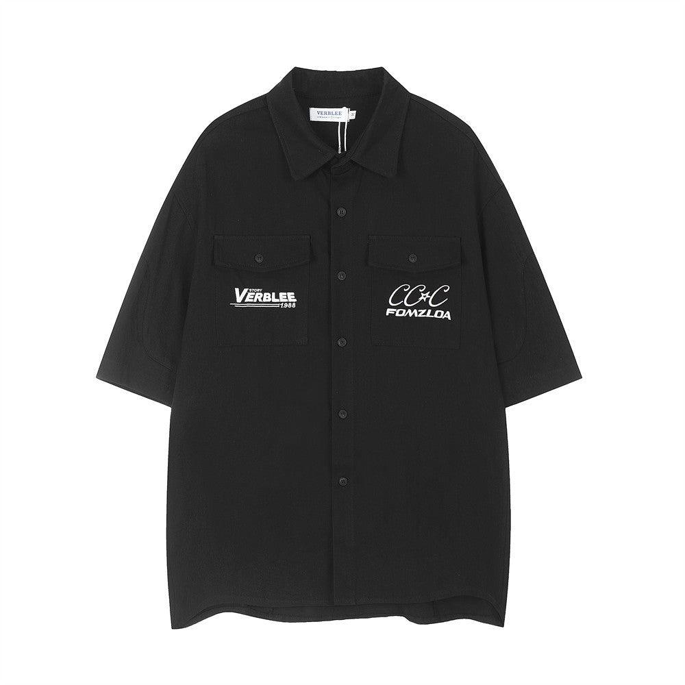 Letter Embroidered Workwear With Pocket Shirt - EX-STOCK CANADA