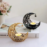 Light Luxury Crescent Moon Star Moon Black Gold Metal Candle Holder Modern Romantic Wedding Christmas Candle Cup Home Decor - EX-STOCK CANADA