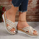 Linen Wedge Sandals Summer Ethnic Style Cross-strap Sandals For Women Non-slip Slides Beach Shoes - EX-STOCK CANADA