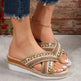 Linen Wedge Sandals Summer Ethnic Style Cross-strap Sandals For Women Non-slip Slides Beach Shoes - EX-STOCK CANADA