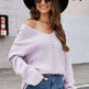 Long Sleeve Sweater With Pocket Solid Color V-neck Pullover Knitwear Women Tops - EX-STOCK CANADA
