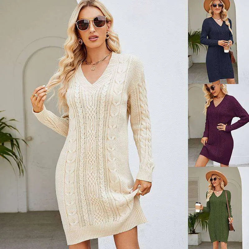 Long Twisted Basic Knitted Dress - EX-STOCK CANADA