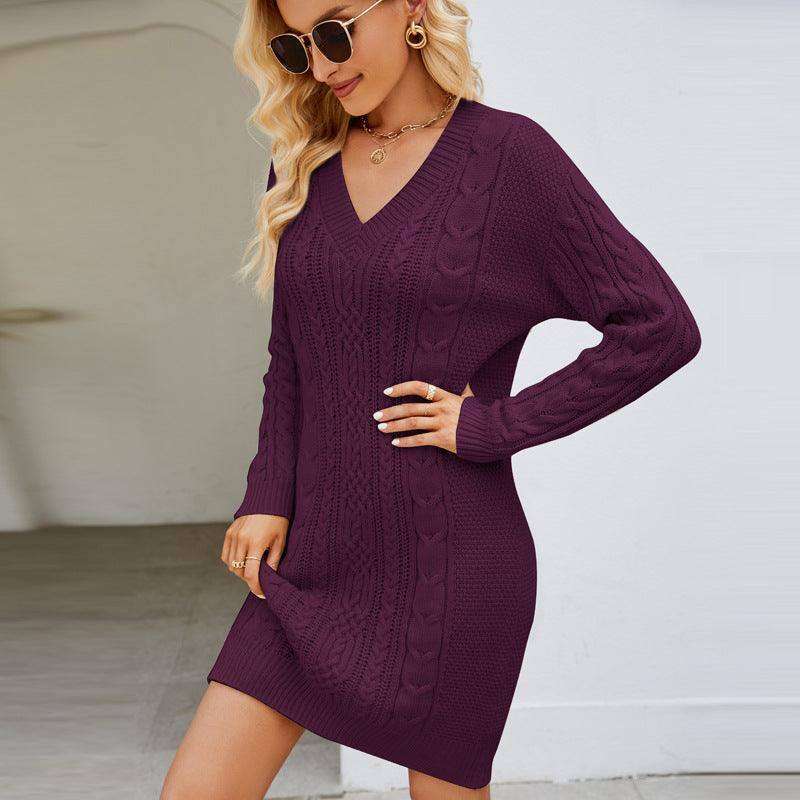 Long Twisted Basic Knitted Dress - EX-STOCK CANADA
