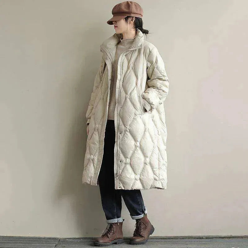 Loose Literary Mid-length White Duck Down Jacket Women - EX-STOCK CANADA