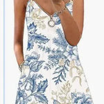 Loose Sleeveless Sling Summer Beach Printed Floral Mini Dress - EX-STOCK CANADA