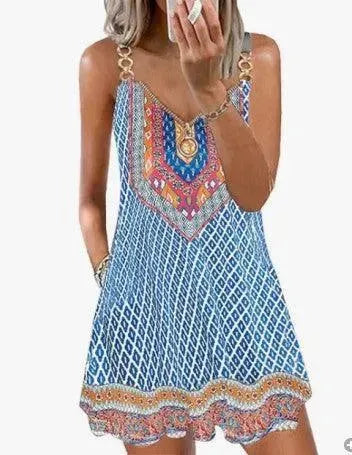 Loose Sleeveless Sling Summer Beach Printed Floral Mini Dress - EX-STOCK CANADA