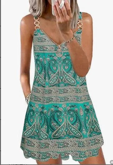 Loose Sleeveless Sling Summer Beach Printed Floral Mini Dress - EX-STOCK CANADA