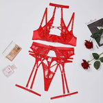 Love Drill Buckle Sexy Cutout Embroidered Sexy Lingerie Suit - EX-STOCK CANADA