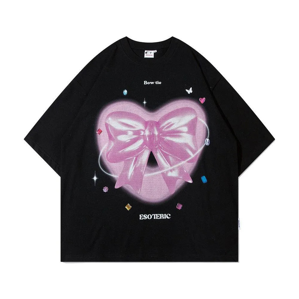 Love Heart Bow Tie Printed Short Sleeve - EX-STOCK CANADA