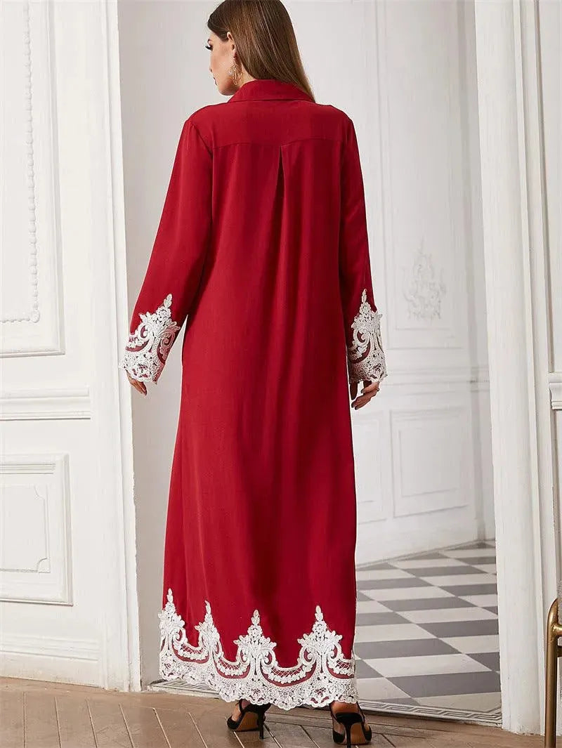 Luxurious Embroidered Blouse Lace Cardigan Dress for Beautiful Arab Dubai Turkey Middle Eastern Women - EX-STOCK CANADA