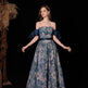 Luxurious Princess Court Oil Painting Style Tube Top Blue Evening Dress Bowl Gown - EX-STOCK CANADA
