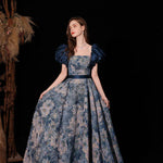 Luxurious Princess Court Oil Painting Style Tube Top Blue Evening Dress Bowl Gown - EX-STOCK CANADA