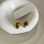 Luxury French Retro Tiger eye Metal Stud Earrings For Women Weeding Earrings - EX-STOCK CANADA