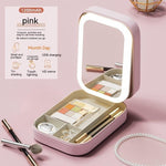 Makeup Storage Box With LED Light Mirror Portable Travel Makeup Cosmetics Storage Box Touch Light Storage Organizer - EX-STOCK CANADA