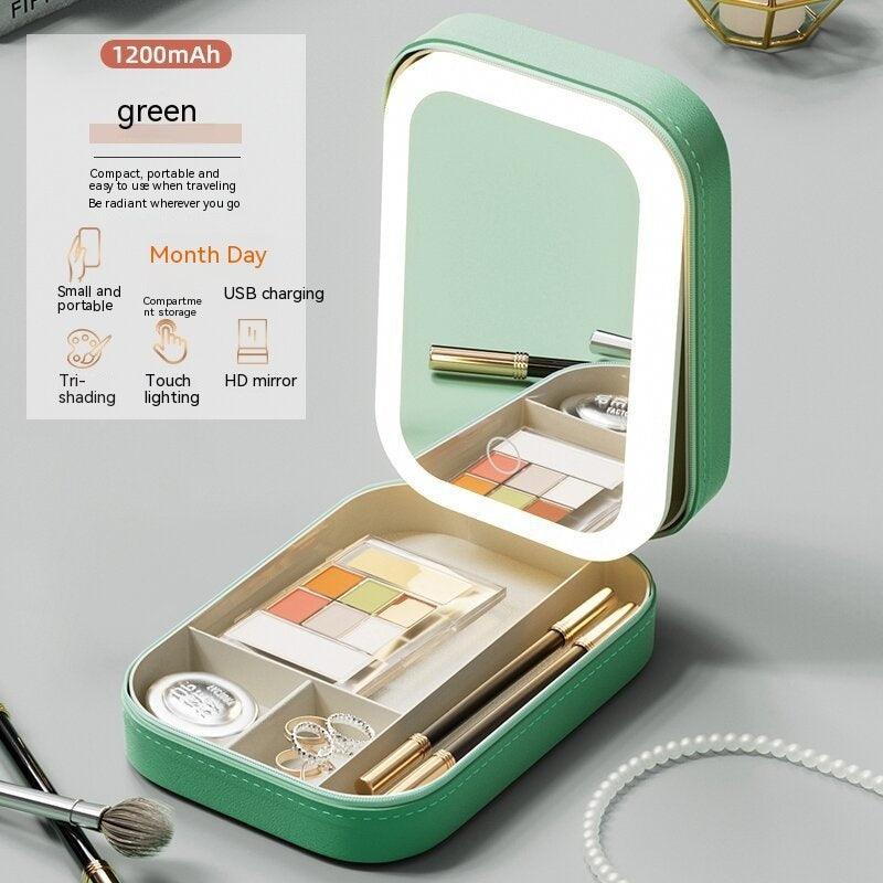 Makeup Storage Box With LED Light Mirror Portable Travel Makeup Cosmetics Storage Box Touch Light Storage Organizer - EX-STOCK CANADA